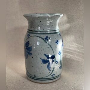 Handcrafted Ceramic Vase with Blue Floral Design